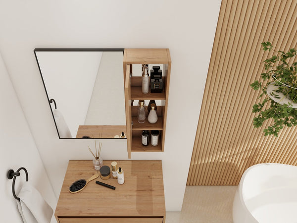 English Elm 10'' Wall Mounted Mirrored Bathroom Cabinet Plywood Build with Soft Close Hinge Storage W999P470298