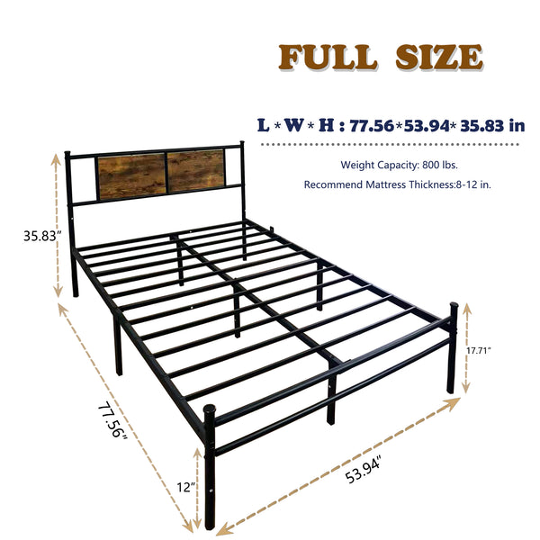 English Elm Twin Platform Bed with Wood Headboard Steel Frame No Box Spring Guest Room W3286P308720