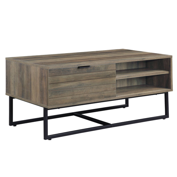 English Elm Homare Rustic Oak Coffee Table with Black Metal Legs, 1 Door & 2 Open Shelves, Adjustable Height B2726P281466