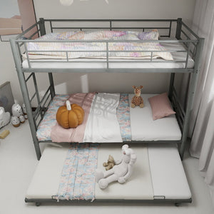 English Elm Heavy-duty Metal Twin over Twin Bunk Bed with Noise-Reducing Design, Safety Rail, Ladder, 350lb Capacity Silver W1935P300361