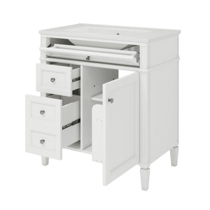English Elm 30'' Modern Bathroom Vanity with Integrated Mirror Cabinet, Ceramic Sink, 3 Drawers & Ample Storage White SW000126AAK-1