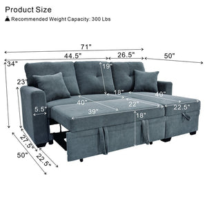 English Elm Sleeper Sectional with Pull Out Bed Storage Chaise Tufted Polyester Living Room W5568S00039