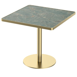 English Elm Square Bistro Dining Table Faux Marble Top Tulip Pedestal Base Gold Metal Frame W3316P421499