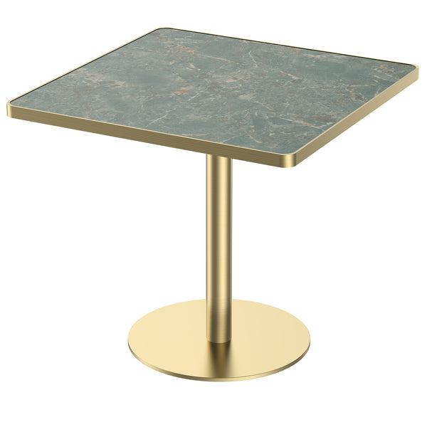 English Elm Square Bistro Dining Table Faux Marble Top Tulip Pedestal Base Gold Metal Frame W3316P421499