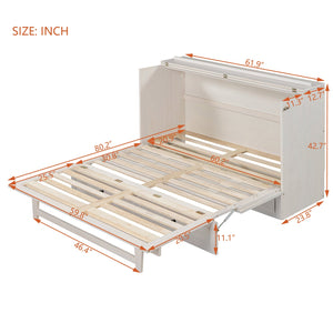 English Elm Queen Murphy Wall Bed with Usb Ports Storage Drawers and Cabinet Style Panel Front White N708S00006AAK