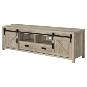 English Elm Madra Distressed Pine TV Stand with Sliding Doors and Drawers, 78.75" Wide Rustic Storage Console for Living Room B062P344953