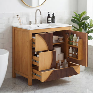 English Elm 30 Inch Fluted Freestanding Bathroom Vanity Solid Wood Soft Close Spa Style W5278S00003
