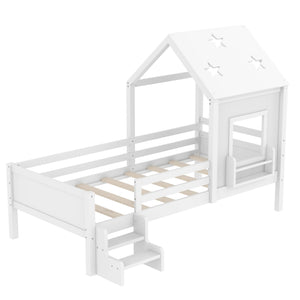 English Elm Full Bunk Bed with Trundle Bookshelf Storage Pine Frame Car Design for Kids Light White W1580S00293