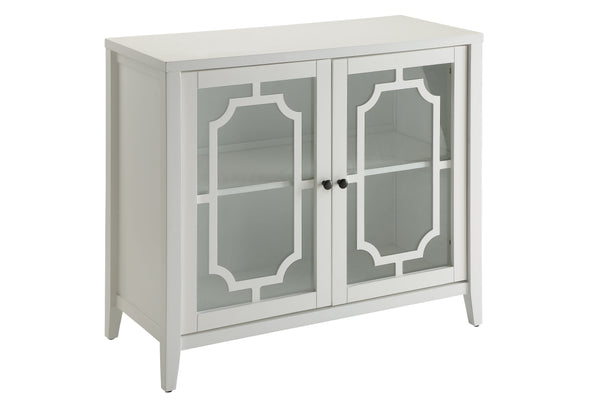 English Elm Ceara White Console Cabinet with Glass Doors & Tapered Wooden Legs — Stylish Storage Solution B2726P278573