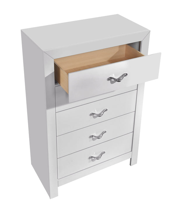 English Elm Moreland 5-drawer Chest Sparkling White Laminate with Glam Crystal Chrome Hardware B078P497905
