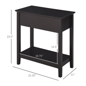 English Elm HOMCOM Narrow End Table with Flip-Top Storage Cabinet & Bottom Shelf, Retro Dark Coffee, Slim 23.5" W2225P217459