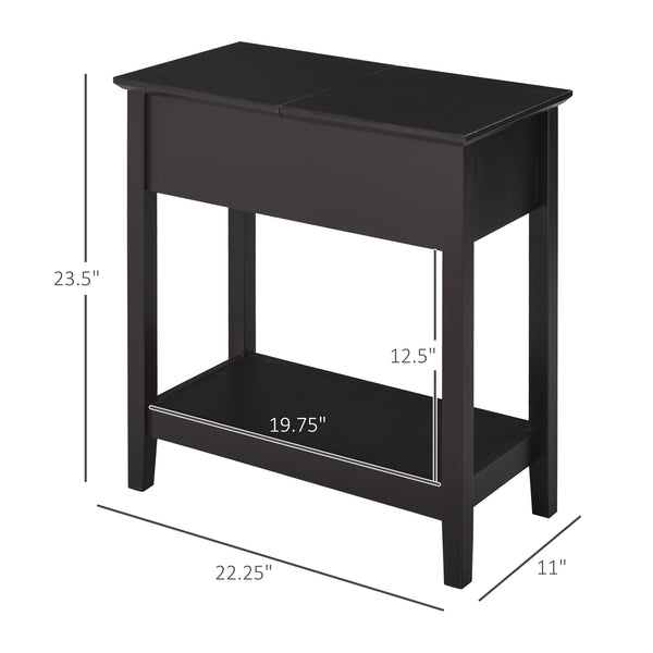 English Elm HOMCOM Narrow End Table with Flip-Top Storage Cabinet & Bottom Shelf, Retro Dark Coffee, Slim 23.5" W2225P217459