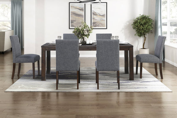 English Elm Classic 9 Piece Acacia Veneer Dining Set with Parsons Chairs and Nailhead Trim Dark Brown,Gray B011S02247