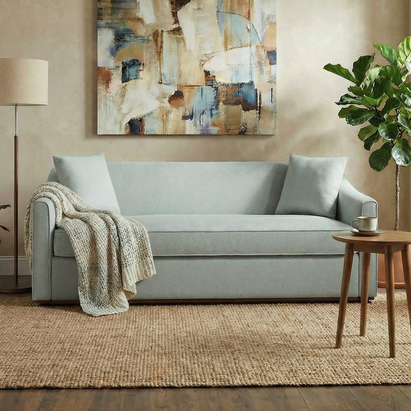 English Elm Modern Chenille Three Seater Sofa with Rubberwood Base and Wrap Around Arms for Living Room Blue N763S000110C