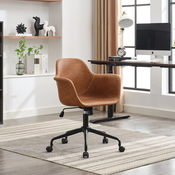 English Elm Mid-Century Minimalist Office Chair with Recline, Adjustable Ergonomic Support and Wide Stable Base Brown W1143P173517