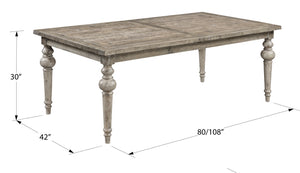English Elm Wallace & Bay - Dining Table with Leaf Taupe Solid Pine Frame 80–108" Butterfly Leaf Extendable Rustic Elegance B361S00016