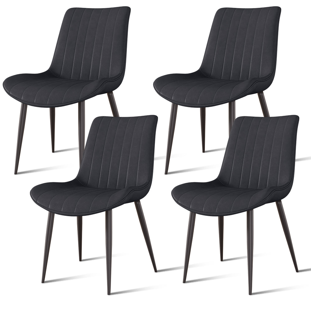 English Elm Black Pu Leather Dining Chair Set Of 4 - Stylish Wave Pattern, Compact Design For Kitchen & Meeting Rooms T3967P383848