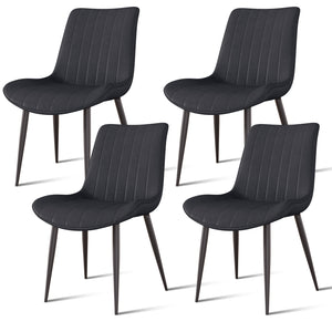 English Elm Black Pu Leather Dining Chair Set Of 4 - Stylish Wave Pattern, Compact Design For Kitchen & Meeting Rooms T3967P383848