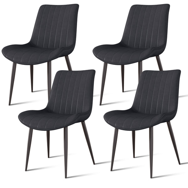 English Elm Black Pu Leather Dining Chair Set Of 4 - Stylish Wave Pattern, Compact Design For Kitchen & Meeting Rooms T3967P383848