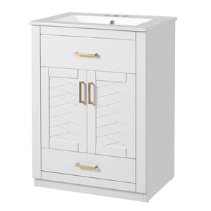 English Elm 24" Bathroom Vanity With Integrated Ceramic Sink, Sleek Storage Cabinet & Easy Assembly For Style N710P341037K