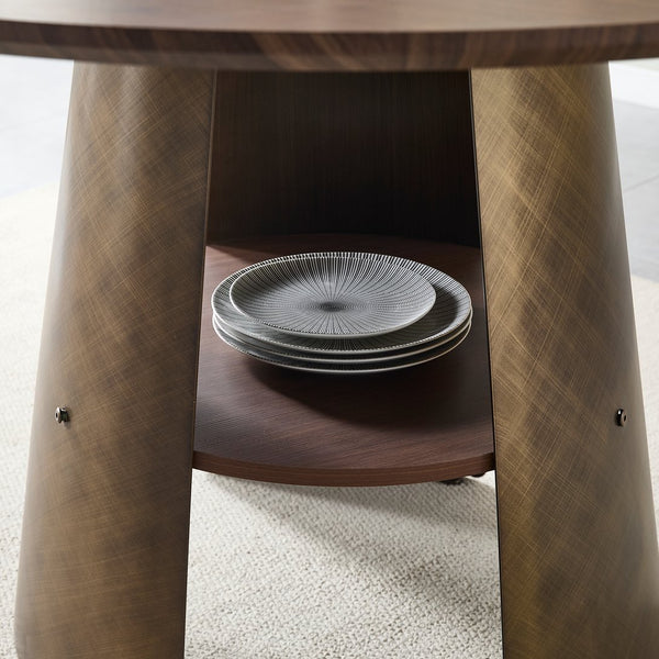 English Elm 47.25 Inch Round Dining Table Walnut Mdf Top Bronze Metal Frame Seats Six W3357S00001