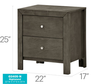 English Elm Chic Gray Transitional Nightstand with 2 Drawers, Compact 25"H x 22"W x 17"D, No Assembly, Sleek Decor-Friendly Finish B078108129