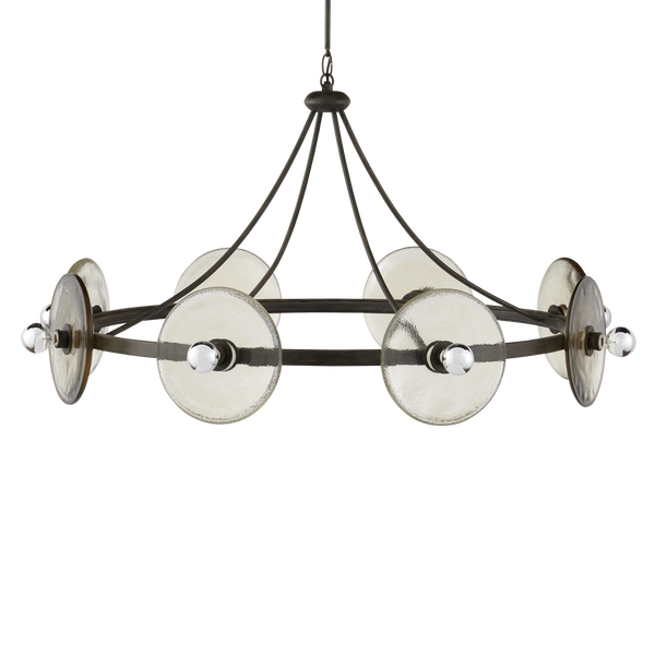 Circumstellar Disc Chandelier – Stunning Handmade Recycled Glass & Wrought Iron Light Fixture