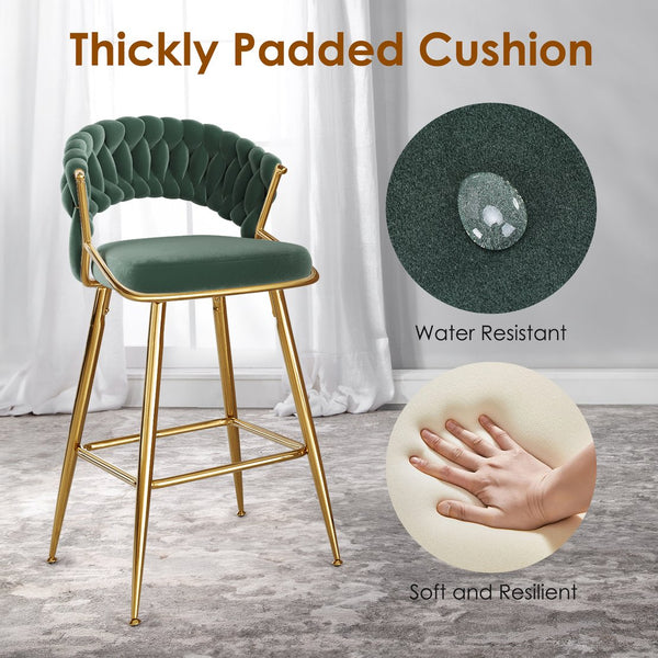 English Elm Counter Height Stools Set of 2 Mid-century Metal Legs Ergonomic Kitchen Island Seating Green T3623P430872