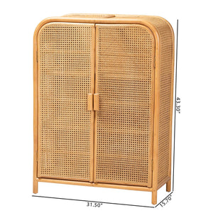 English Elm Modern Woven Rattan Two Door Cabinet with Honey Finish and Three Interior Shelves B2750P467715