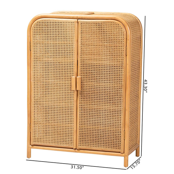 English Elm Modern Woven Rattan Two Door Cabinet with Honey Finish and Three Interior Shelves B2750P467715
