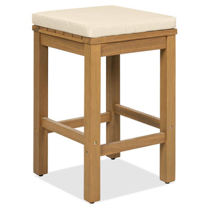 English Elm 5 Piece Outdoor Bar Set Acacia Wood Table & 4 Cushioned Stools, Removable Beige Cushions, Durable N704G201252A