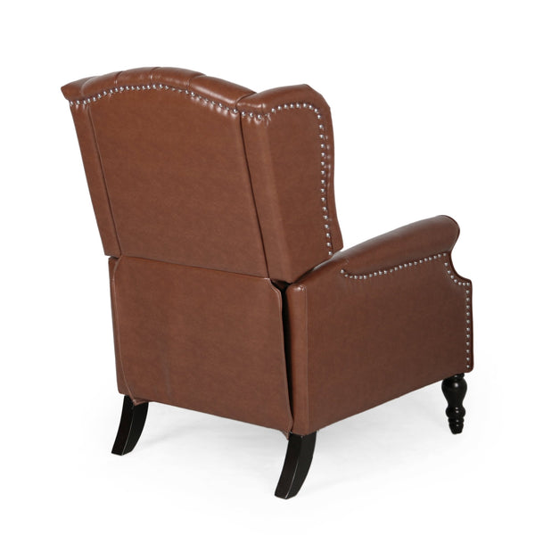 English Elm Christopher Knight Home® - RECLINER Light Brown PU Upholstered Wingback with Button-Tufted Diamond Stitch & Nailhead Trim 56992.00PUCOGN