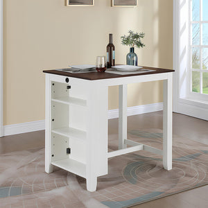 English Elm 36"W Compact Counter Height Dining Table with USB Charging and Built-In Shelves for Small Spaces White B016P392517