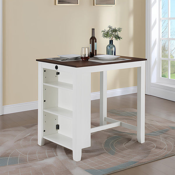 English Elm 36"W Compact Counter Height Dining Table with USB Charging and Built-In Shelves for Small Spaces White B016P392517