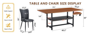 English Elm Table Set: Stylish Walnut Grain Dining Table With 6 Ergonomic Black Pu Chairs For Modern Homes W1151S04286-GIGA