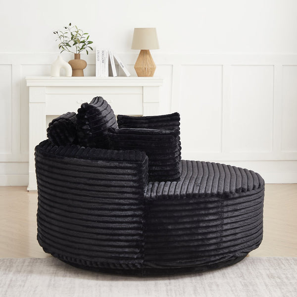 English Elm 55''l 55'l Faux Rabbit Fur Barrel Swivel Chair Cozy 360 Rotation Lounge Seat for Bedroom Black W834S00597