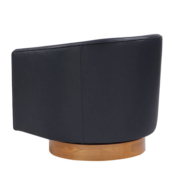 English Elm Maisy Barrel Swivel Chair in Midnight Blue Faux Leather with Wooden Base, Pocket Coil Comfort B050P322574