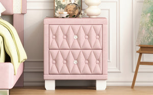 English Elm Elegant Velvet Upholstered Nightstand with Crystal Knobs Tufted Glam Bedside Storage Pink N733P210398H