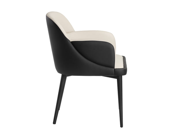 Sunpan Hagan Futuristic Dining Armchair - Stylish Modular Design in Dillon Cream & Black Faux Leather