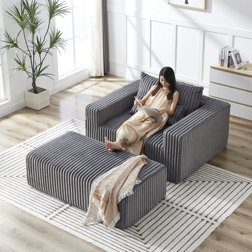 English Elm 75-Inch Corduroy Sponge Lounge Chair - Modern Sleeper Recliner With Footrest, No Assembly Needed! W834P206097