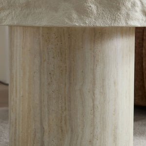 English Elm 23.82 Inch Round Fiberglass Coffee Table Sculptural Stone Texture for Modern Living Rooms W876P450500