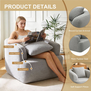 English Elm 360° 360 Swivel Teddy Velvet Accent Chair Plush Cocoon Seat for Living Room or Bedroom Light Gray W5385P433242