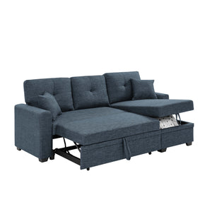 English Elm Upholstered Sleeper Sofa with Chaise & Under-Seat Storage, Reversible L/R, Modern Compact Design Blue B355S00006