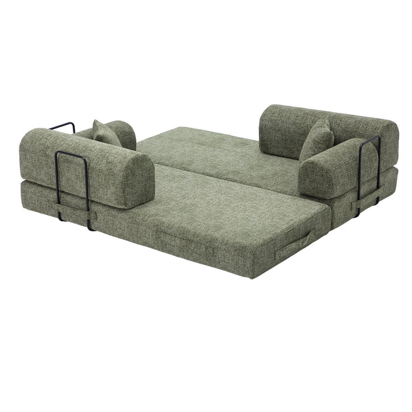 English Elm Convertible Bouclé Floor Sofa Bed Loveseat Daybed for Studio Living Room Green W5532P458419