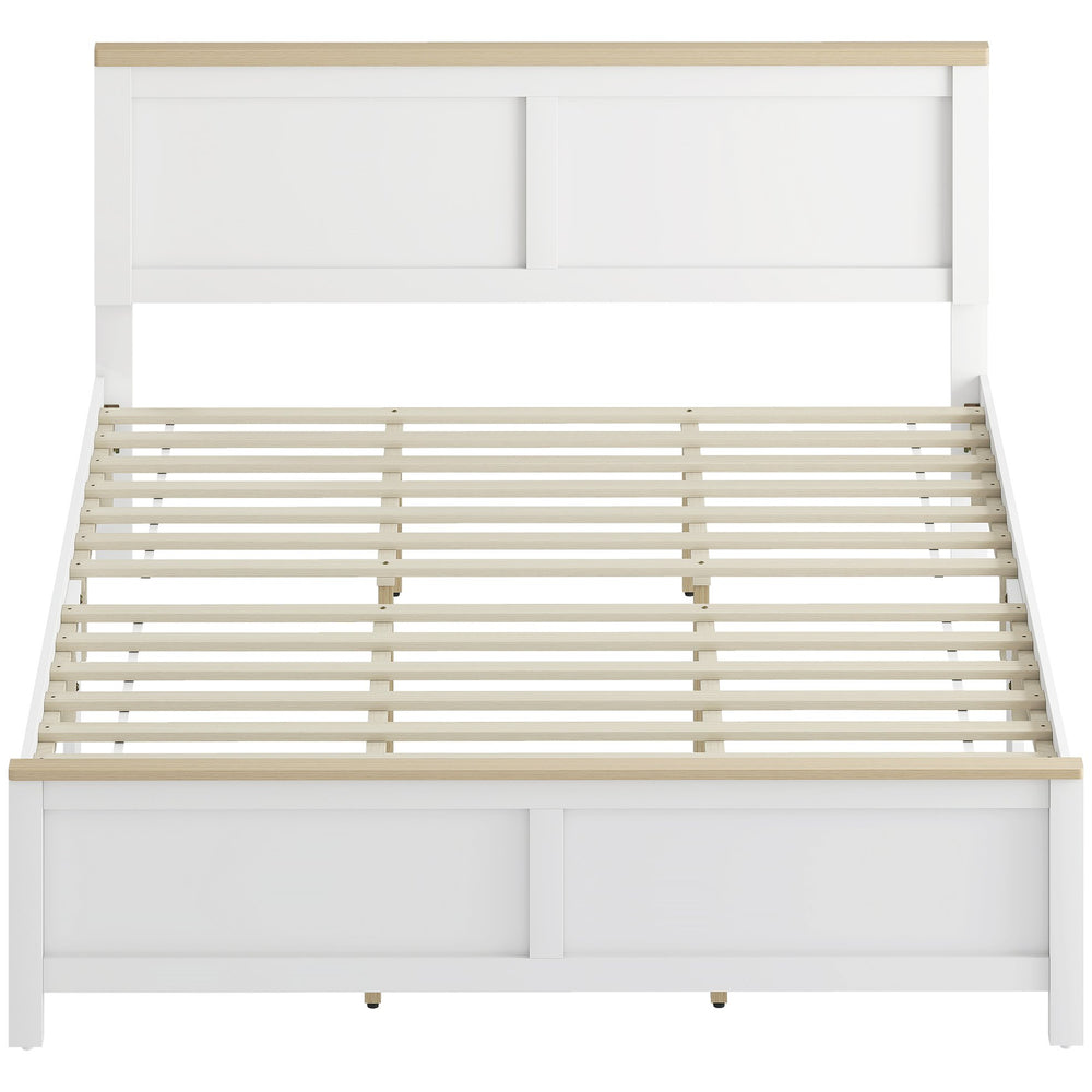 English Elm Queen Platform Bed White Finish Tall Headboard Wood Grain Detail No Box Spring T3971S00094