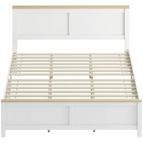 English Elm Queen Platform Bed White Finish Tall Headboard Wood Grain Detail No Box Spring T3971S00094