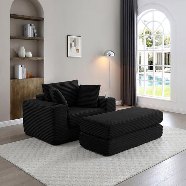 English Elm 52.4'' Boneless Foam Chaise Lounge Convertible Corduroy Sofa Bed for Living Room Black W1117P410664