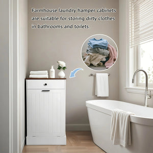English Elm Tilt Out Trash Can Cabinet 10 Gal Hidden Tilt Design with 2 Drawers Farmhouse MDF Organizer White W3204P364054