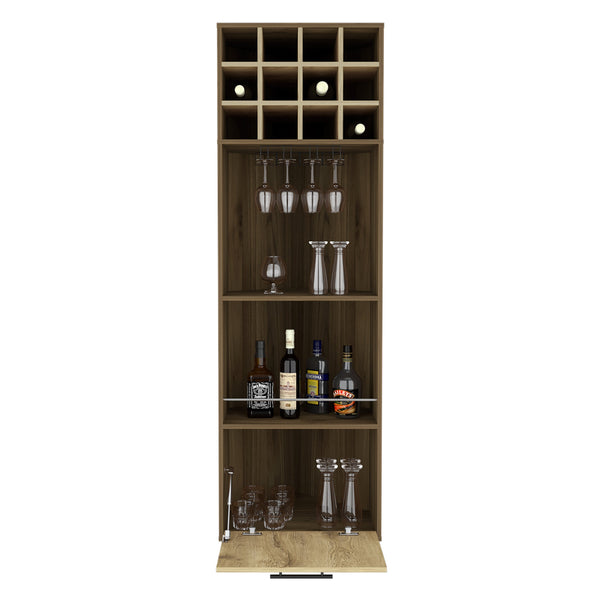 English Elm Marsella Corner Bar Cabinet with 12-Bottle Wine Rack, Cup Holder, Drawer & Dual Side Shelves B070S00325