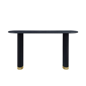 English Elm Length 59 Inch Mdf Wood Veneer Console Table Brushed Gold Steel Base Modern Entryway Black W2582P406099